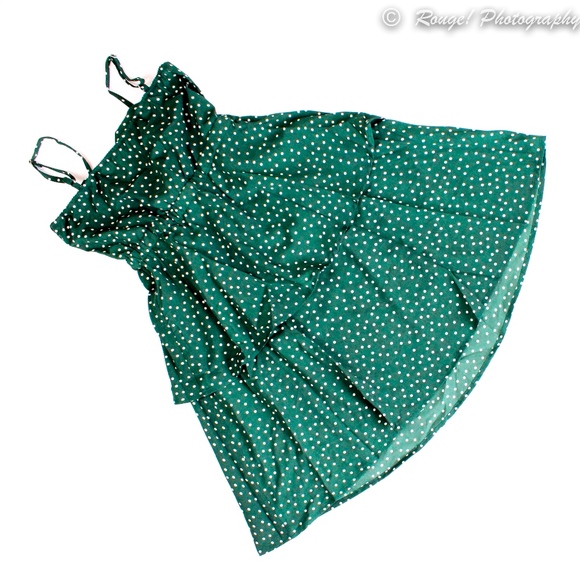 Green Polka Dot Layered Front Tie Cami Mini Dress - Picture 8 of 8